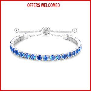 Sterling Silver Birthstone Tennis Bracelet Adjustable Bolo Style